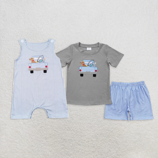Match Embroidery Baby Boys Dog Fishing Rompers Clothes Sets D 4.1