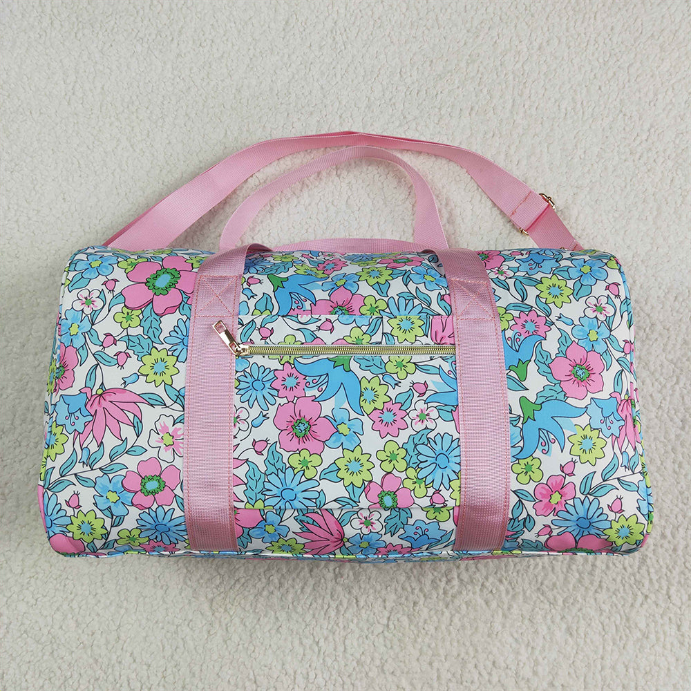 BA0291  Pink Ruffle Blue Floral Print Gym Duffle Bags D 4.24
