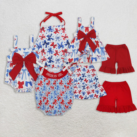 Match Baby Infant Girls 4th of July Bows Halter Rompers Set D 3.15