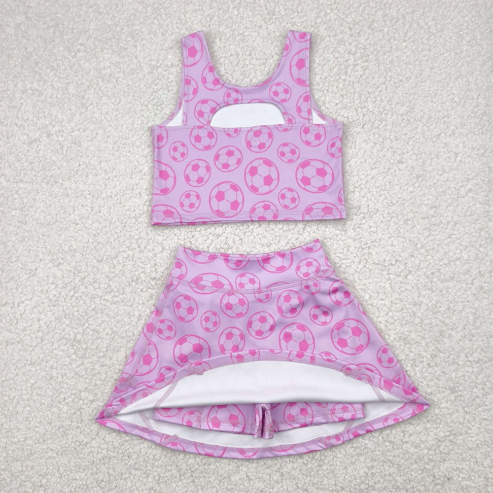 GSD1468  Baby Girls Football Pink Sleeveless Pants Skirt Set  D 4.16