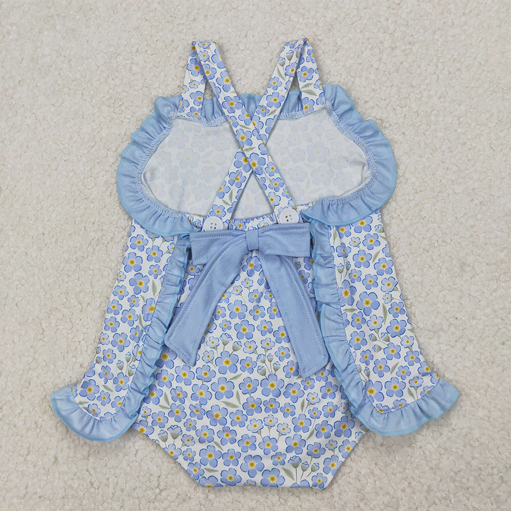 SR2791 Baby Infant Girls Blue Flowers Straps Rompers   D 3.27