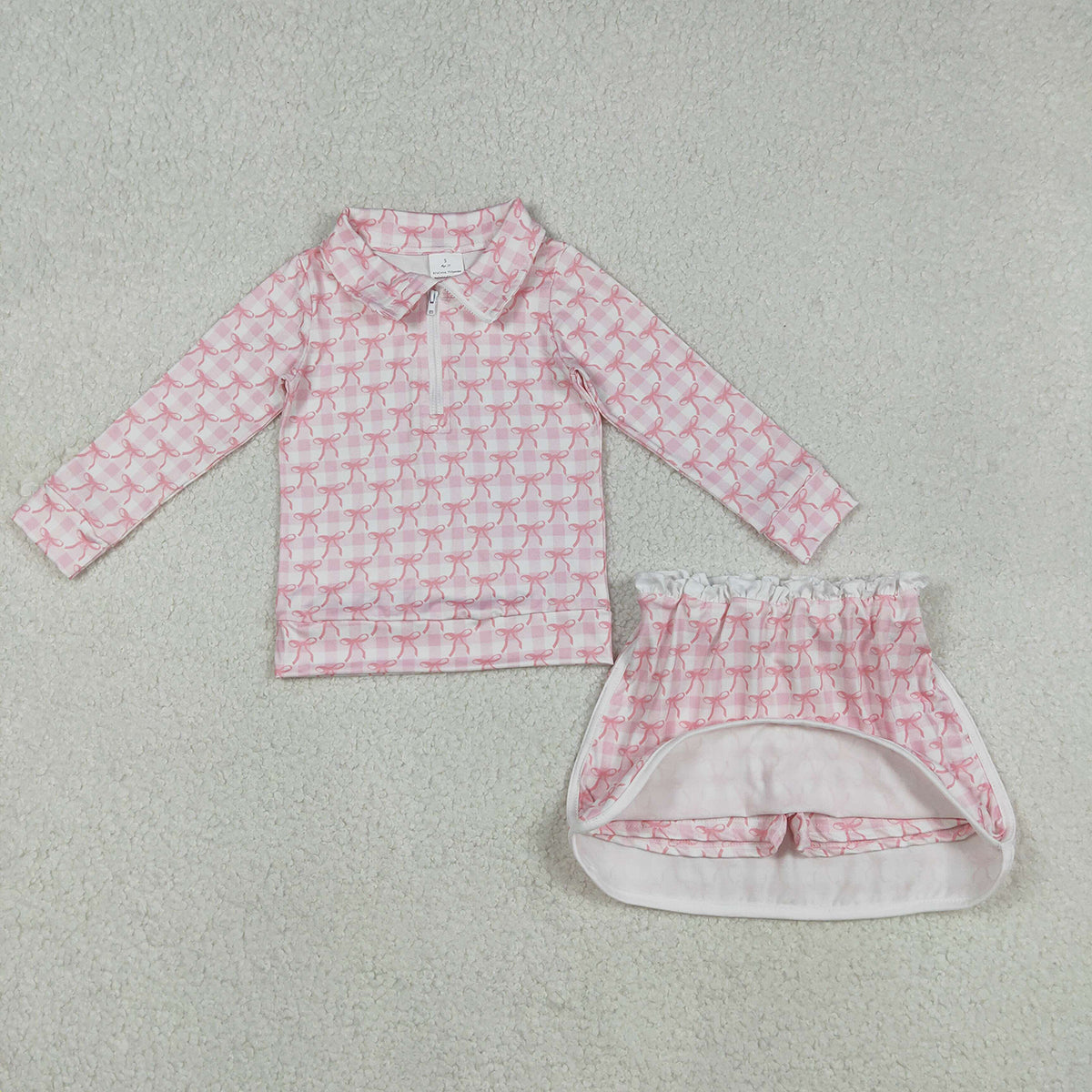 Baby Girls Pink Bows Zipper Top Skort Bottoms Outfit Set Cute Toddler Clothing Combo