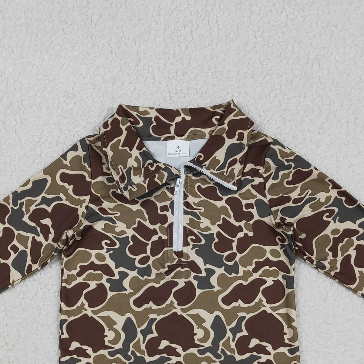 Baby Boys Southern Dark Khaki Camouflage Zipper Pullover Top Military Style Clothing for Infants