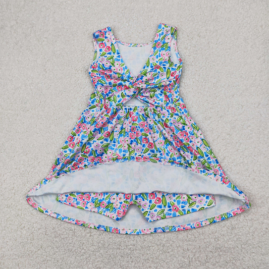 GSD1990 Baby Girls Blue Flowers Sleeveless Athletic Dresses   D 4.8
