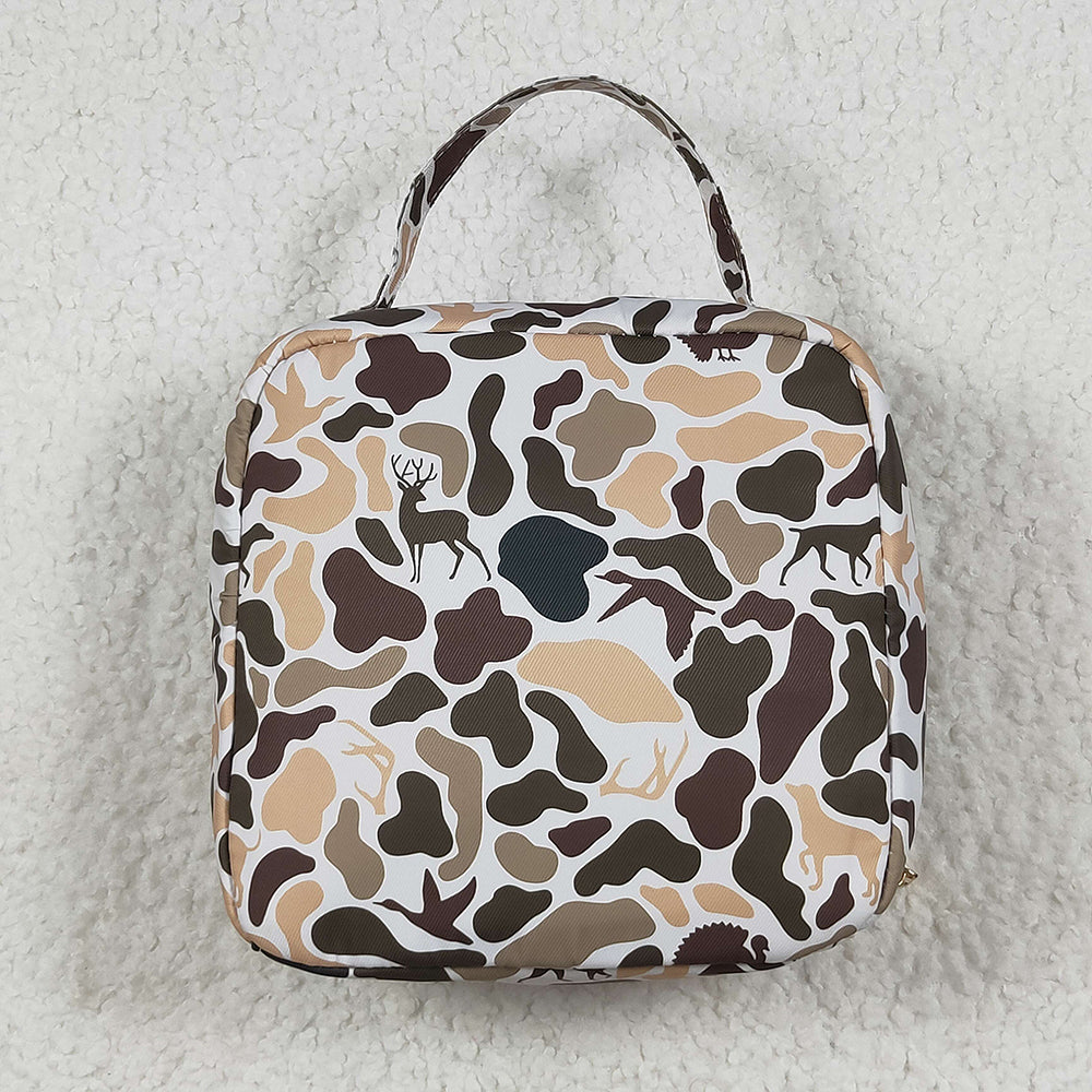 BA0305  Green Deer Western Camo Print Zipper Lunch Bags  D 7.5