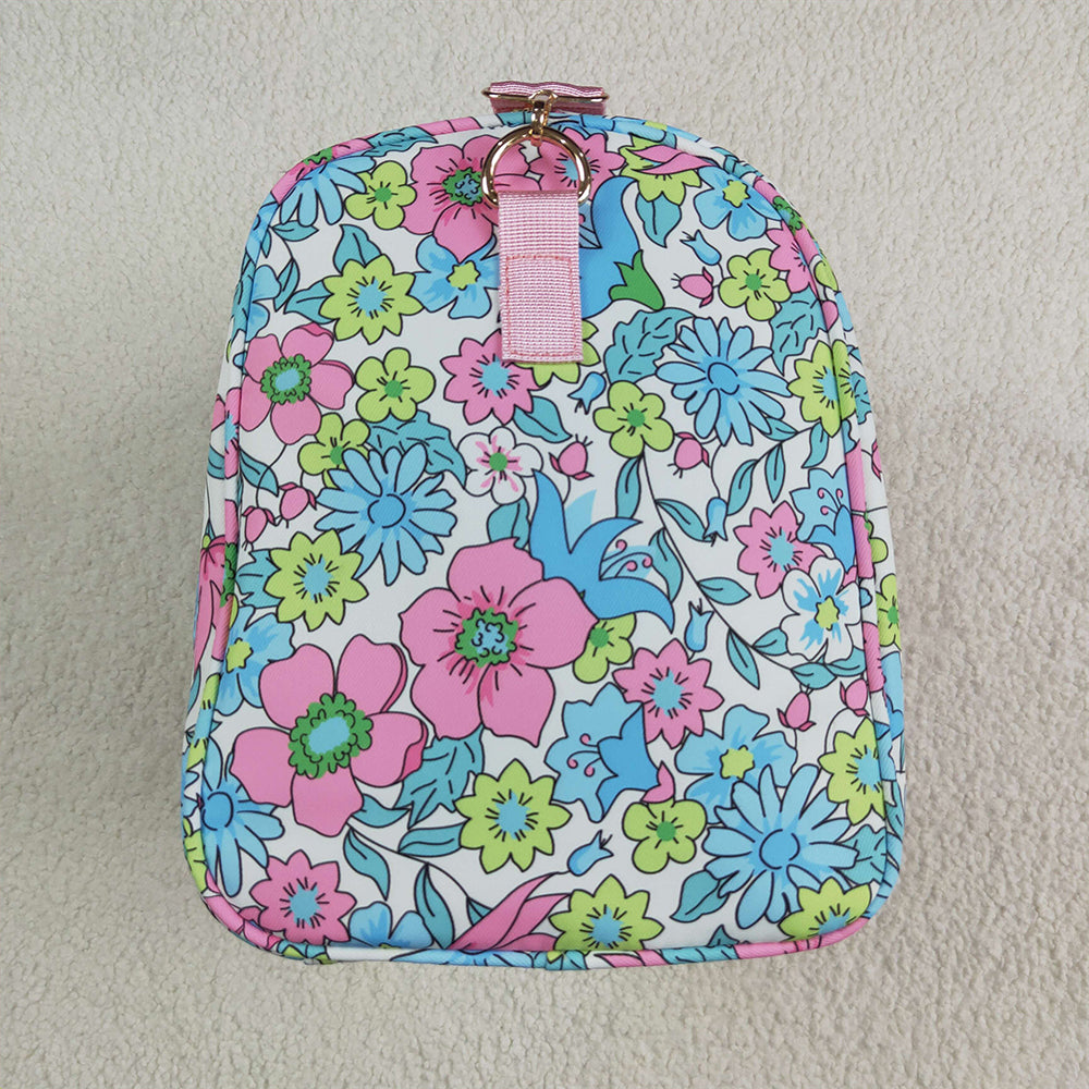BA0291  Pink Ruffle Blue Floral Print Gym Duffle Bags D 4.24