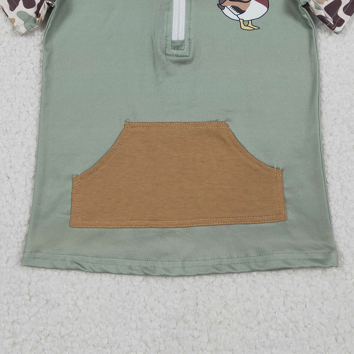 Baby Boys Southern Camo Zip Pullover Top with Ducks Short Sleeve Hunting Design including Pockets for Kids Fashion