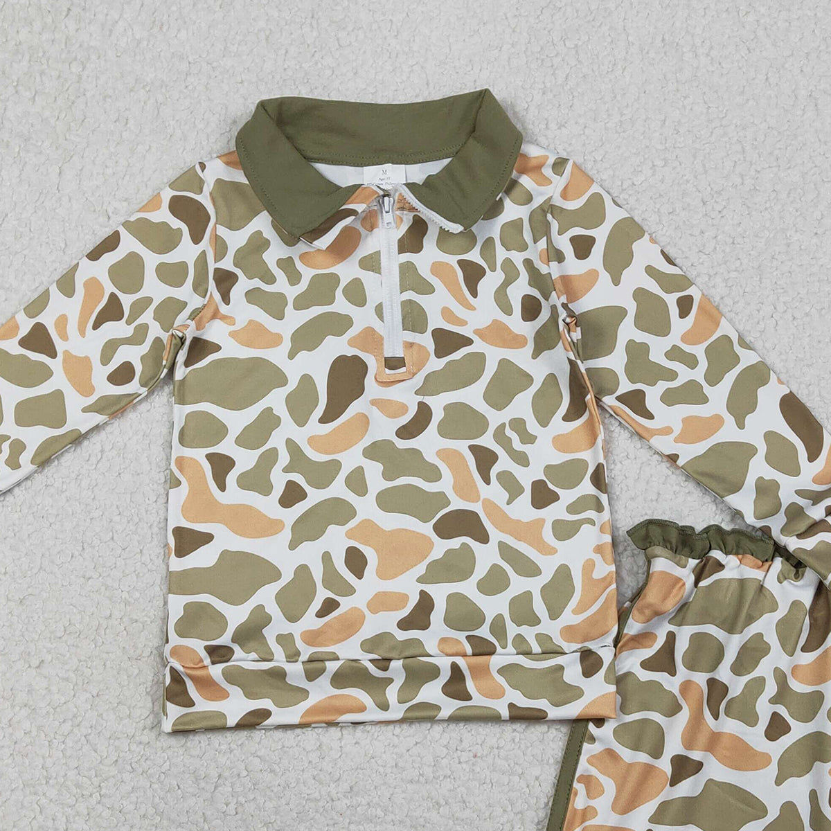 RTS NO MOQ（In Stock) GLD1545 Orange-green camouflage zip-up long-sleeved skirt set