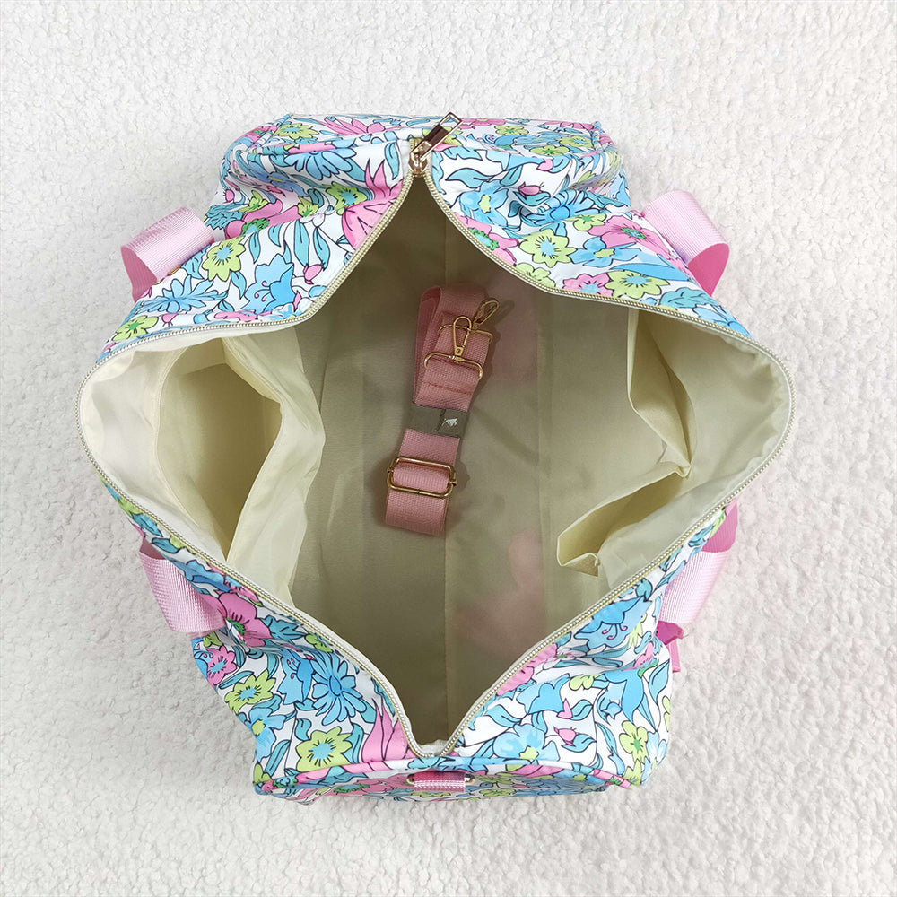 BA0291  Pink Ruffle Blue Floral Print Gym Duffle Bags D 4.24