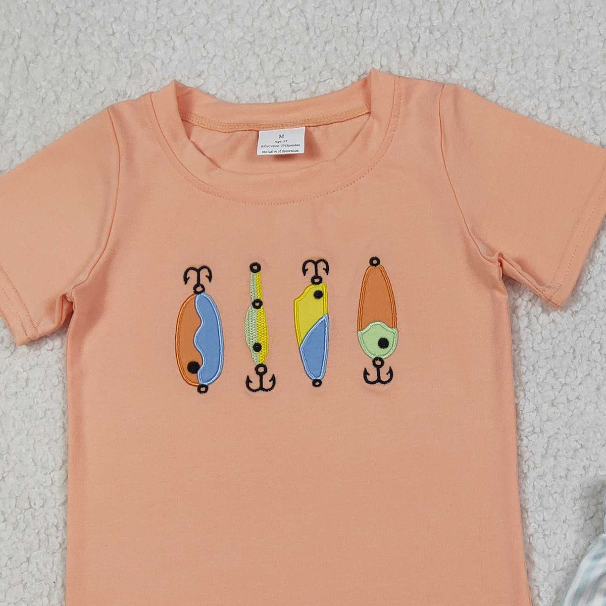 Embroidery Fishing Baby Boys Outfit with Pockets Short Sleeve Shirt And Hunting Themed Clothing Set for Toddlers