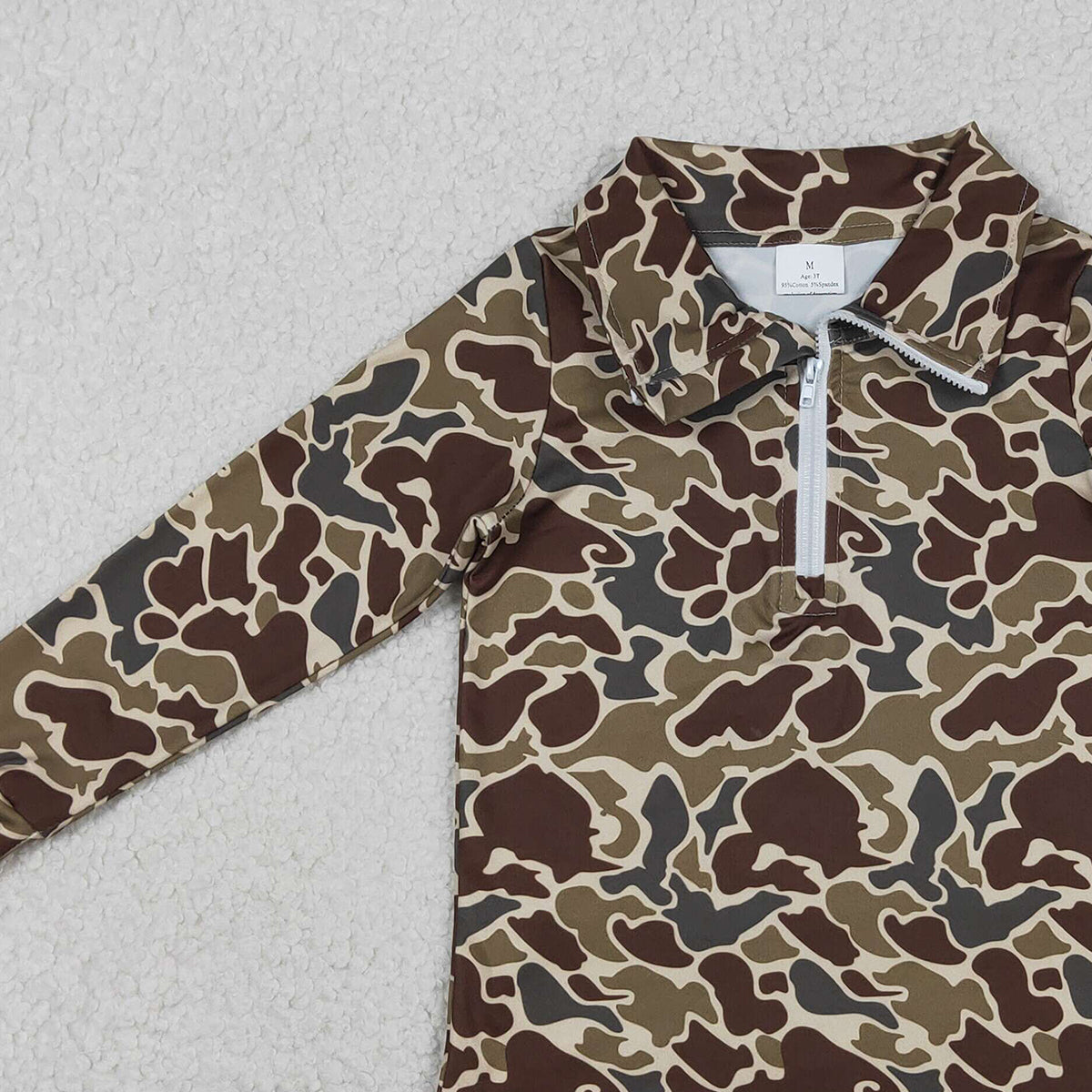 Baby Boys Southern Dark Khaki Camouflage Zipper Pullover Top Military Style Clothing for Infants