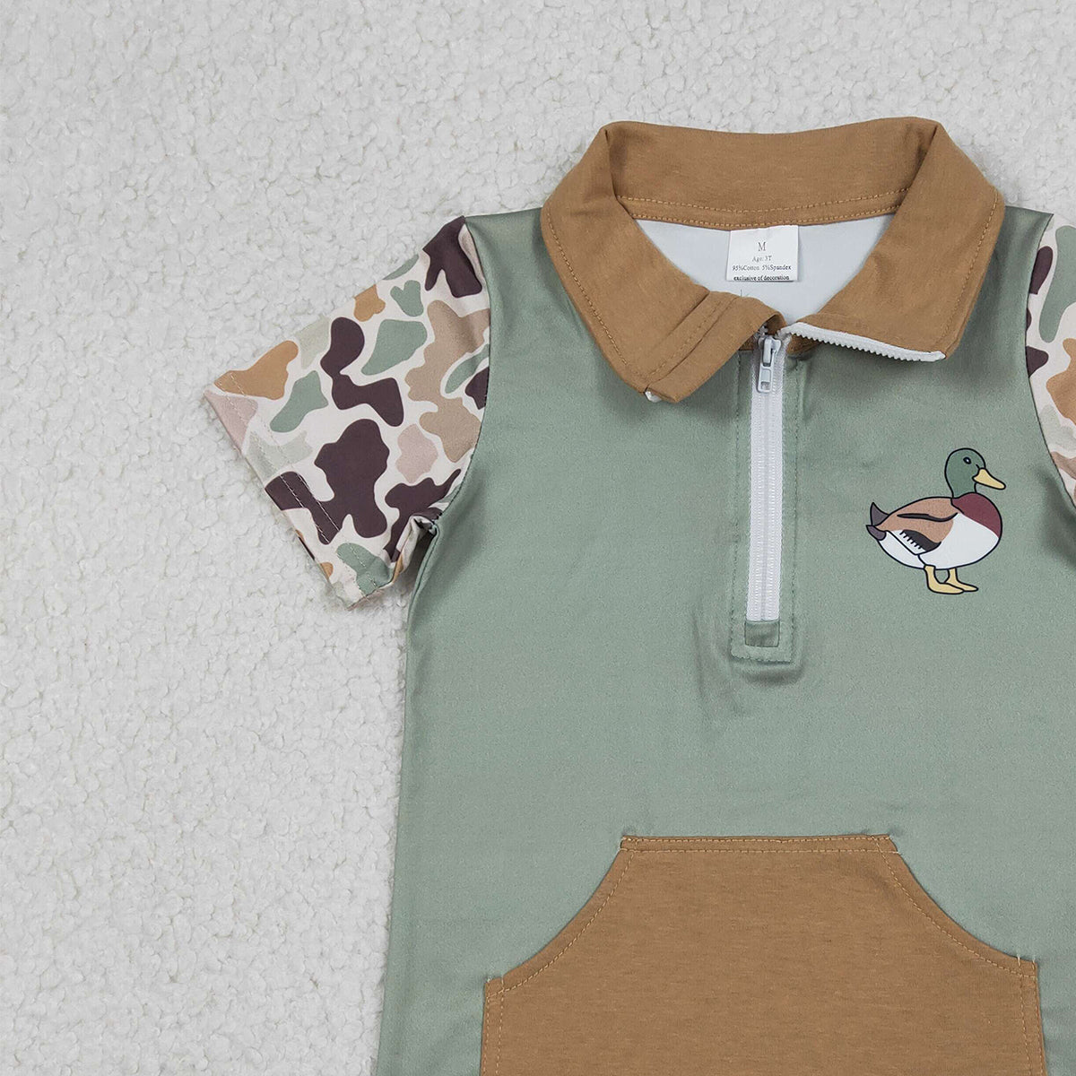 Baby Boys Southern Camo Zip Pullover Top with Ducks Short Sleeve Hunting Design including Pockets for Kids Fashion