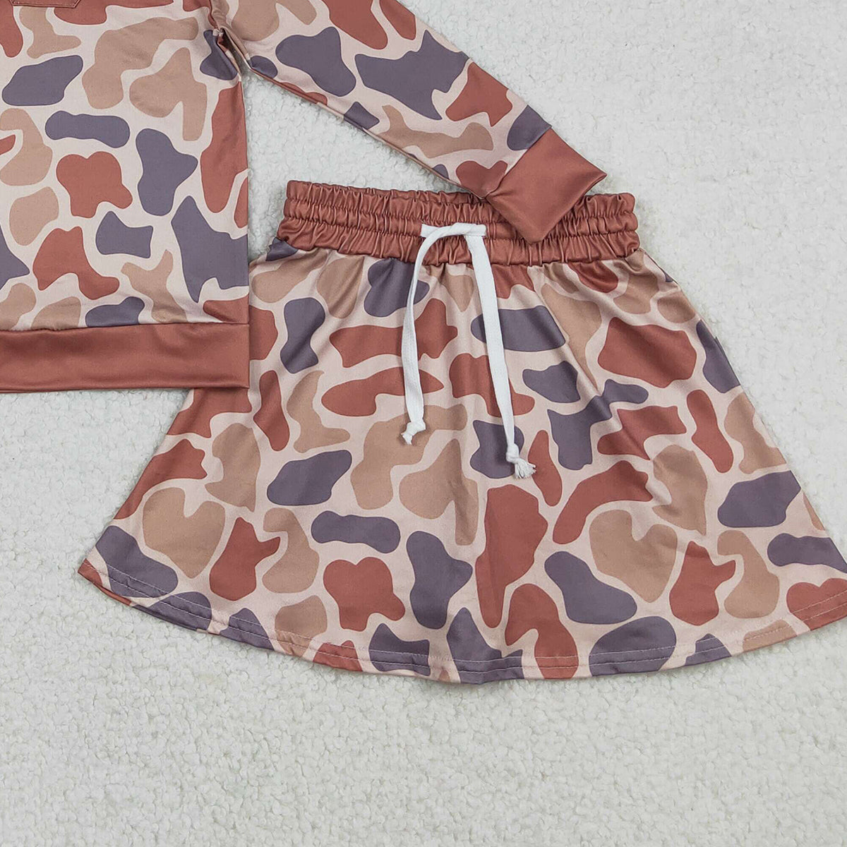 Baby Girls Southern Khaki Camo Long Sleeve Top with Skirt And Shorts Outfit Set for Little Ones