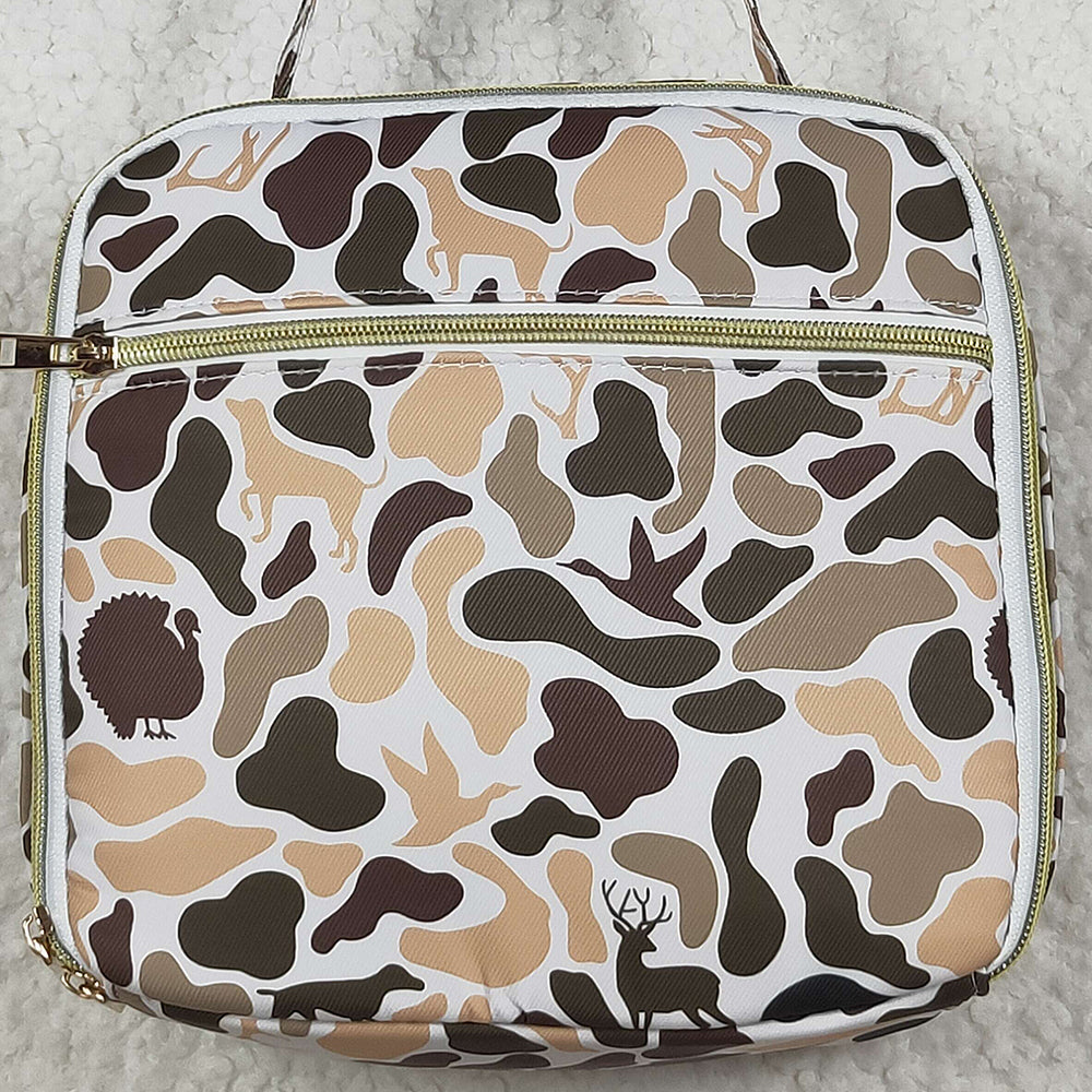BA0305  Green Deer Western Camo Print Zipper Lunch Bags  D 7.5