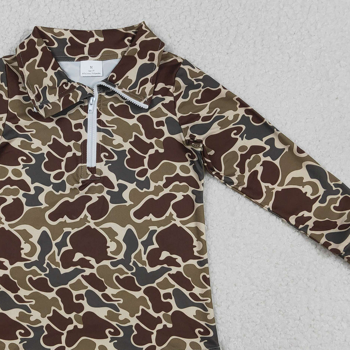 Baby Boys Southern Dark Khaki Camouflage Zipper Pullover Top Military Style Clothing for Infants
