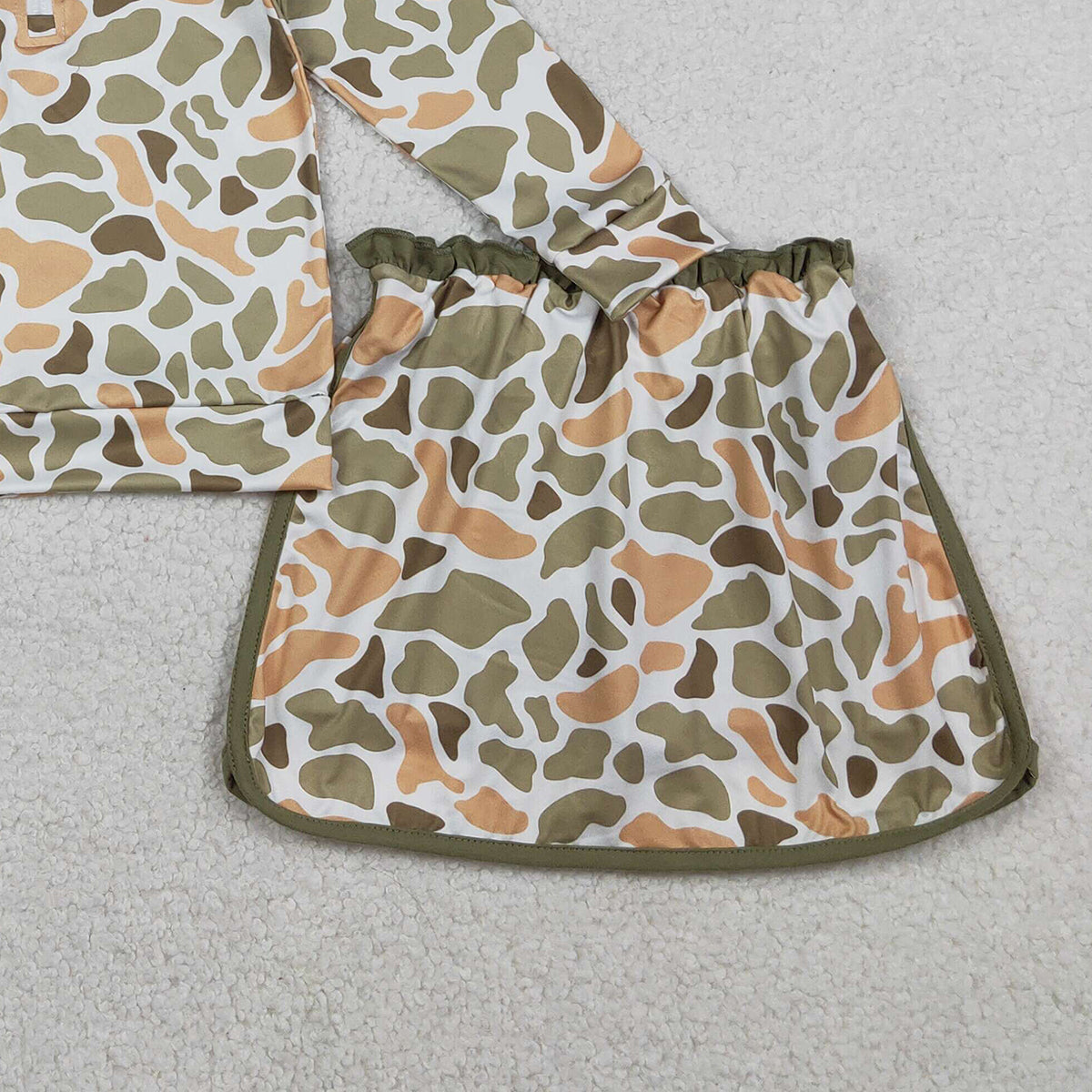 RTS NO MOQ（In Stock) GLD1545 Orange-green camouflage zip-up long-sleeved skirt set