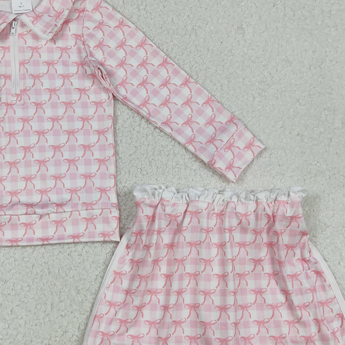 Baby Girls Pink Bows Zipper Top Skort Bottoms Outfit Set Cute Toddler Clothing Combo