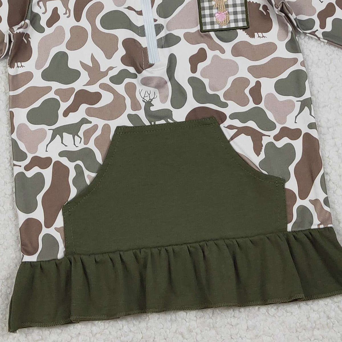 Baby Girls Green Camo Zipper Hoodie with Embroidery Deer Pockets Hunting Top for Kids