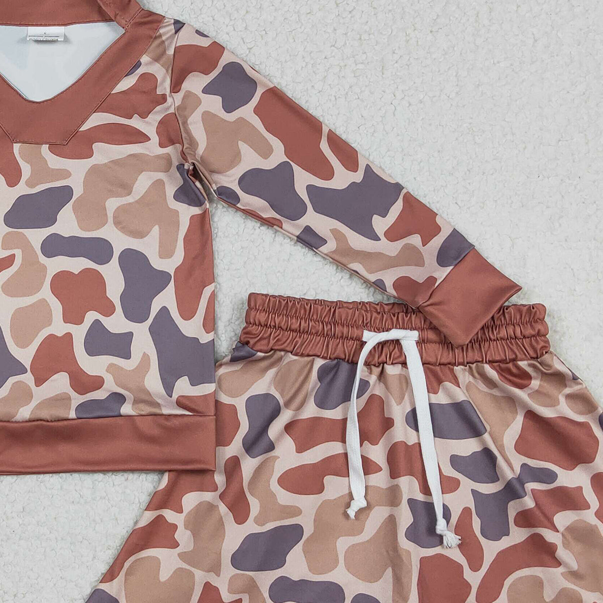 Baby Girls Southern Khaki Camo Long Sleeve Top with Skirt And Shorts Outfit Set for Little Ones