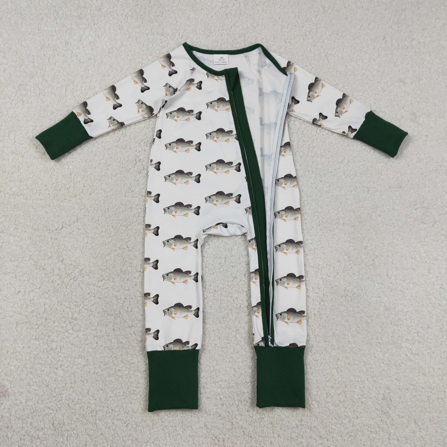 LR2531 long sleeve fish print zipper sleeper baby clothing