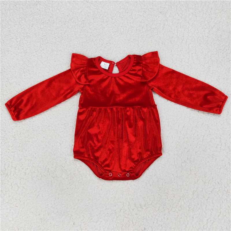 LR0713 Red velvet long-sleeved jumpsuit