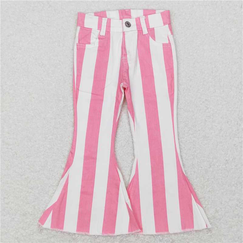 GT0440 +P0315 valentine letter lightning lace long-sleeved pink and white striped denim trousers suit