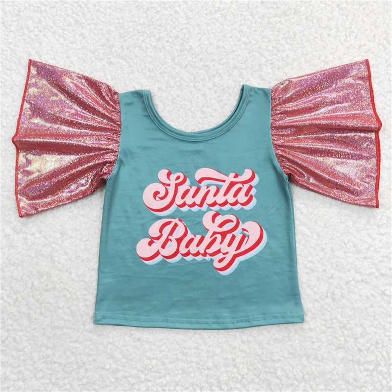 GSPO0832 santa baby brick red satin gold-stamped short-sleeved trousers suit