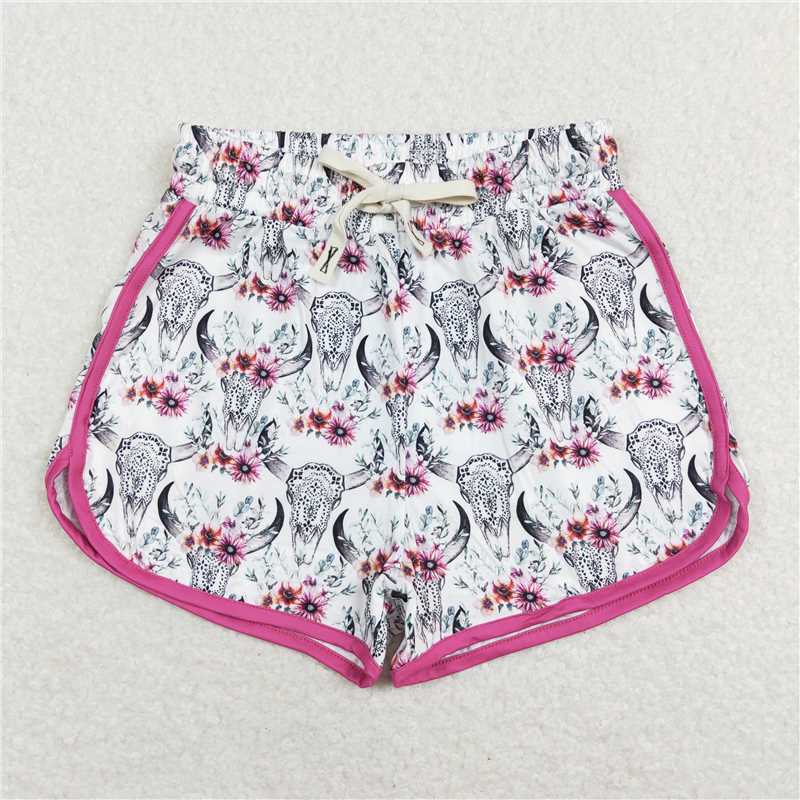SS0127 Adult Alpine Bull Rose Red Trimmed White Shorts