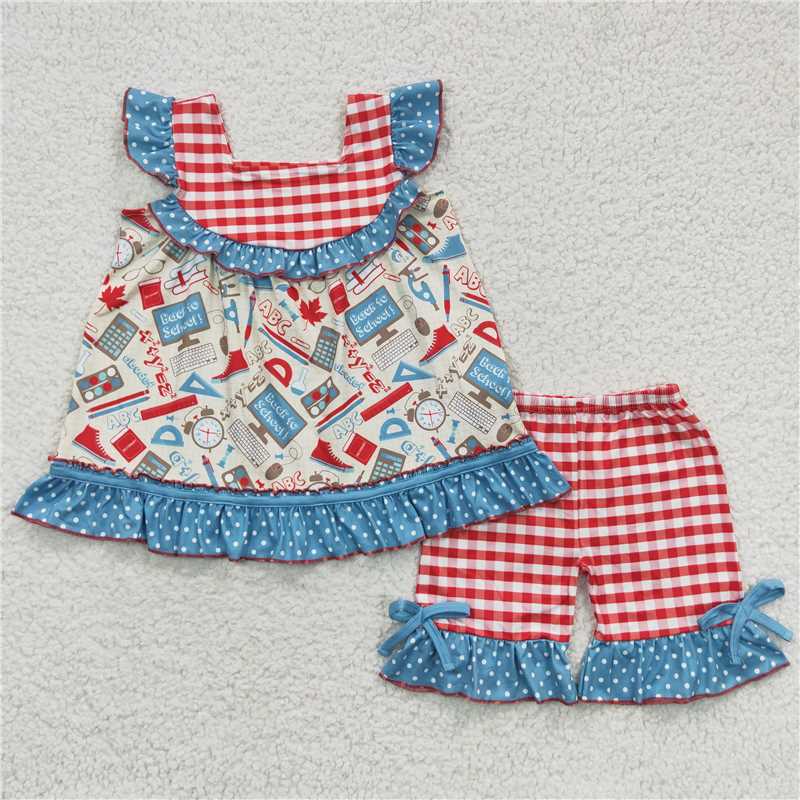 GSSO0345 ABC Book Alarm Clock Computer Polka Dot Blue Lace Shorts Set