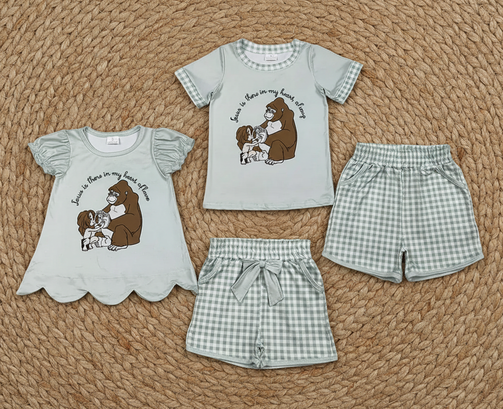 Kids Sibling Cartoon Print Shorts Set