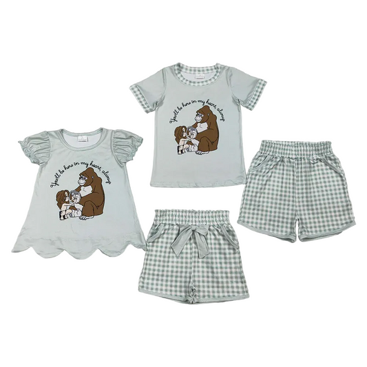 Kids Sibling Cartoon Print Shorts Set