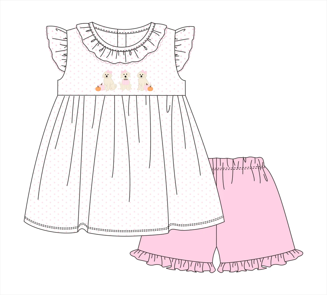 Custom order MOQ 3 Pumpkin Pups Girl Short Set