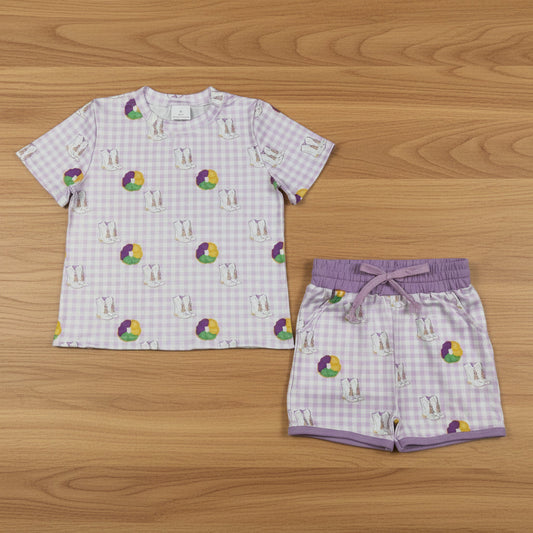 mardi gras king cake pocket shorts set