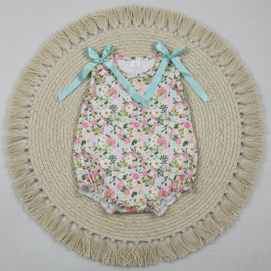 SR4111 sleeveless floral bubble romper baby girl clothes