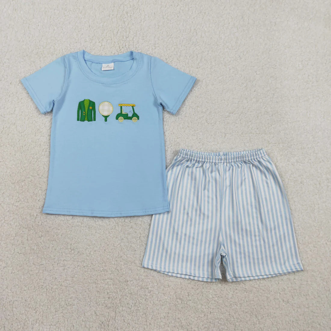RTS Sibling Baby Boys Girls Embroidery Golf Trucks Top Shorts Clothes Sets