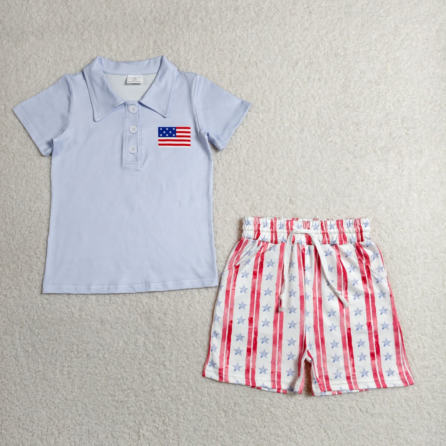 star stripes usa flag print boy polo shorts set