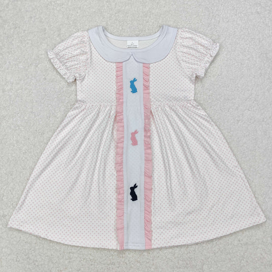 polk dots bunny embroidered easter girl dress