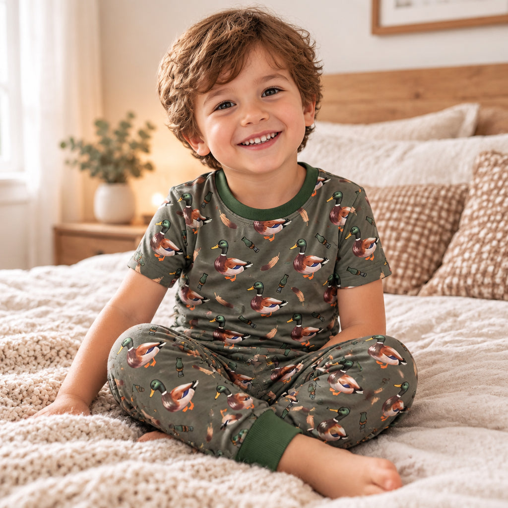 short sleeve duck call print boy pajamas set