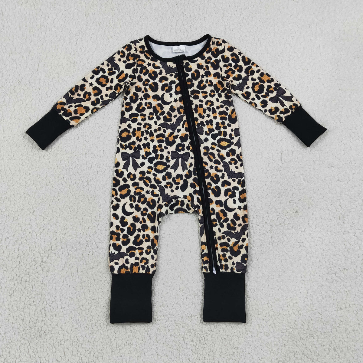 leopard with black bow bat moon girl sleeper PJ
