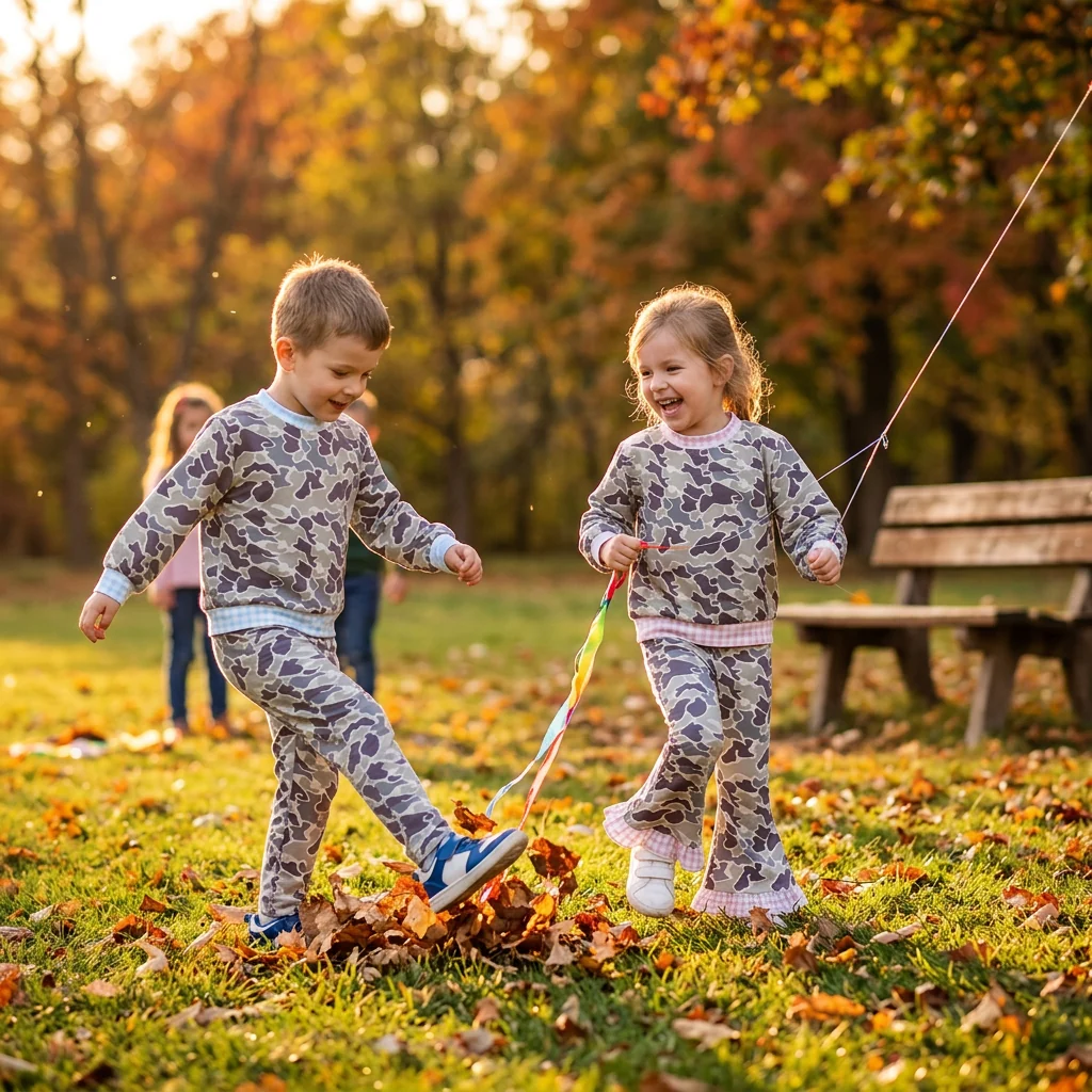 Matching Baby girls boys camo long sleeves pants mock neck outfits