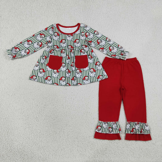stripes with santa print ruffle pants set christmas girl outfit with pocket