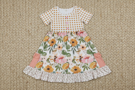 short sleeve flower floral pocket dress