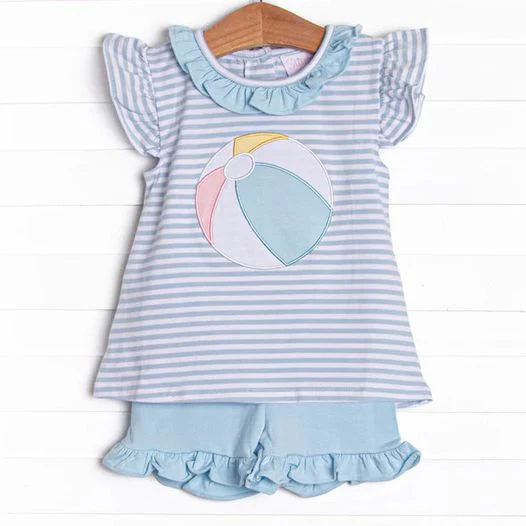 Custom order blue stripes beach ball girl shorts set (do print)