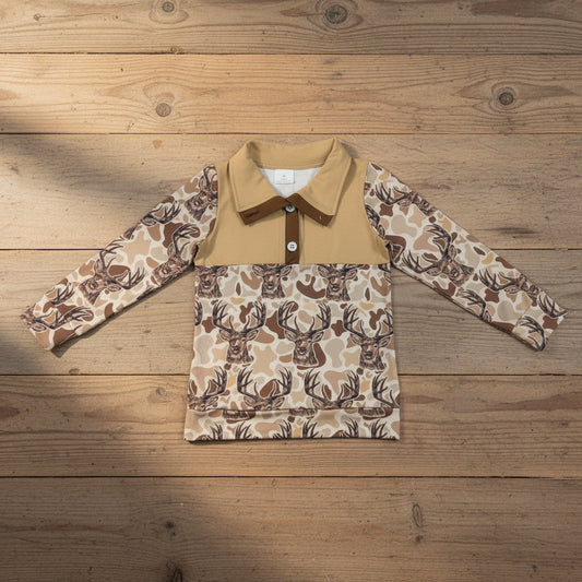 camo deer hunter button up pullover shirt baby boy top