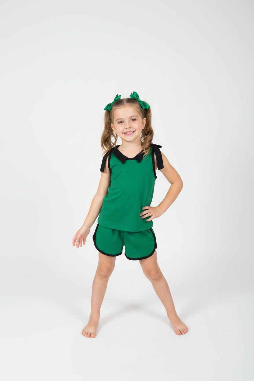 green black bow shorts set summer girl clothing
