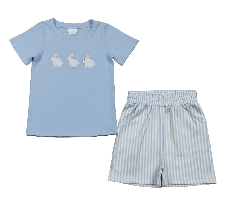 embroidery white rabbit shorts set summer boy clothes