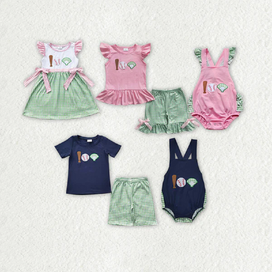 Match Boys Baby Girls Baseball Green Checkered Summer Outfits Suits D 3.27