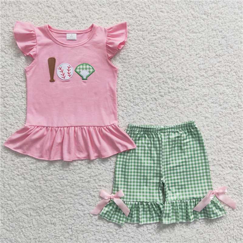 Match Boys Baby Girls Baseball Green Checkered Summer Outfits Suits D 3.27
