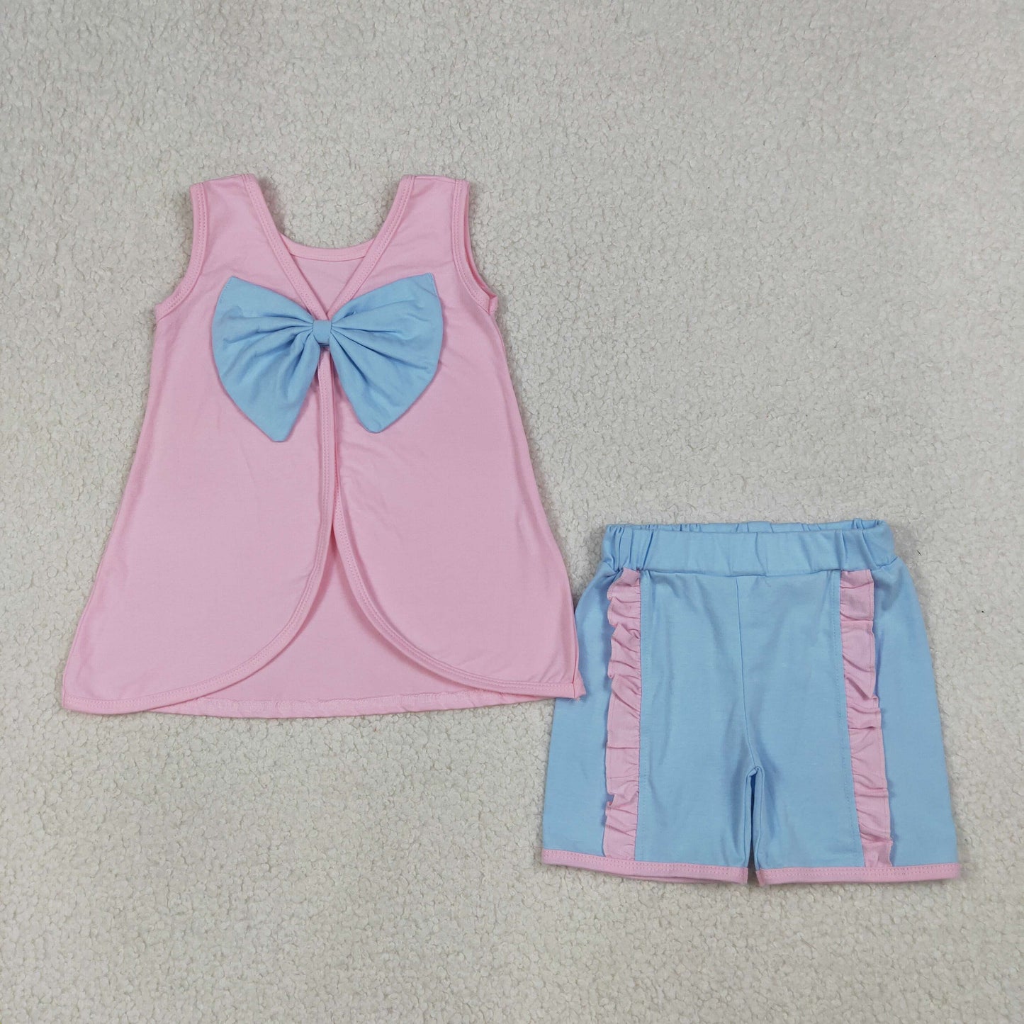 solid pink blue backless shorts set summer toddler girl clothing