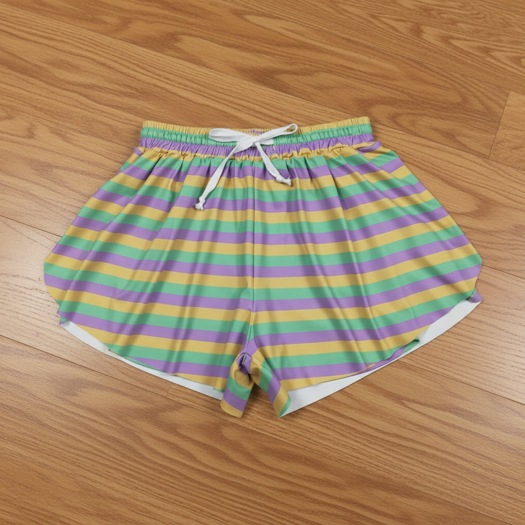 adult women mardi gras stripes athletic shorts